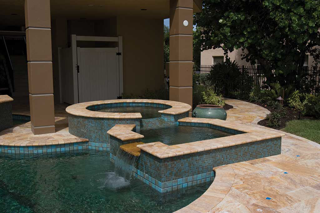 Moorish design pool and spa with water gardens in pool on Longboat Key, Florida designed and built by Lucas Congdon