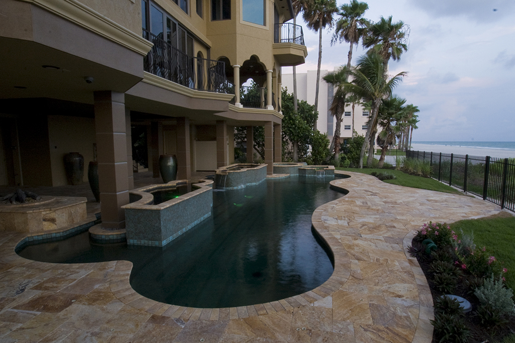 Moorish design pool and spa with water gardens in pool on Longboat Key, Florida designed and built by Lucas Congdon